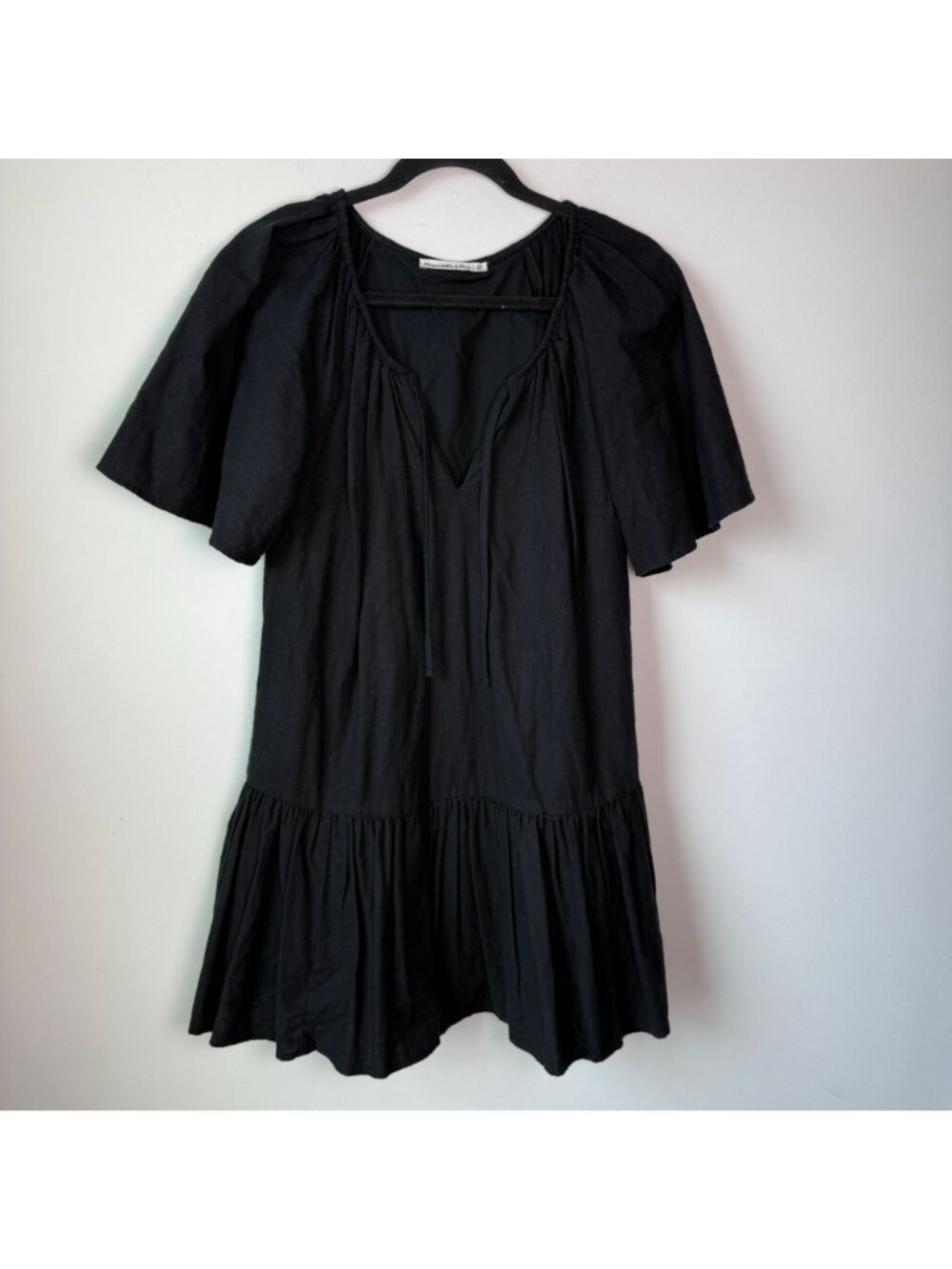 Abercrombie & Fitch Floaty Trapeze Mini Dress Linen Cotton Black Size XS